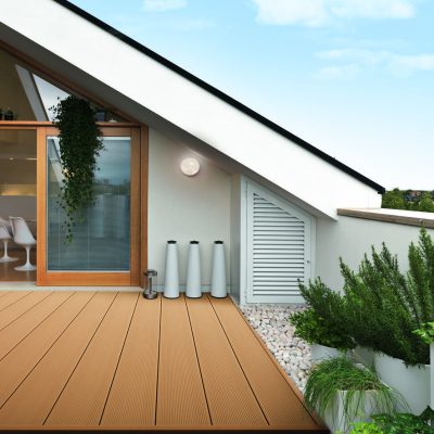 terrace with wood floor ovrelooking on kitchen